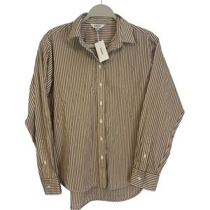 SPANX Relaxed Fit Poplin Button-Up Shirt Small Tall White Stripe